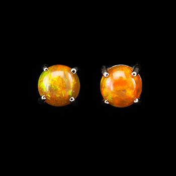 428. A PAIR OF EARRINGS, ethiopian fire opal 3.12 ct. 14K white gold.