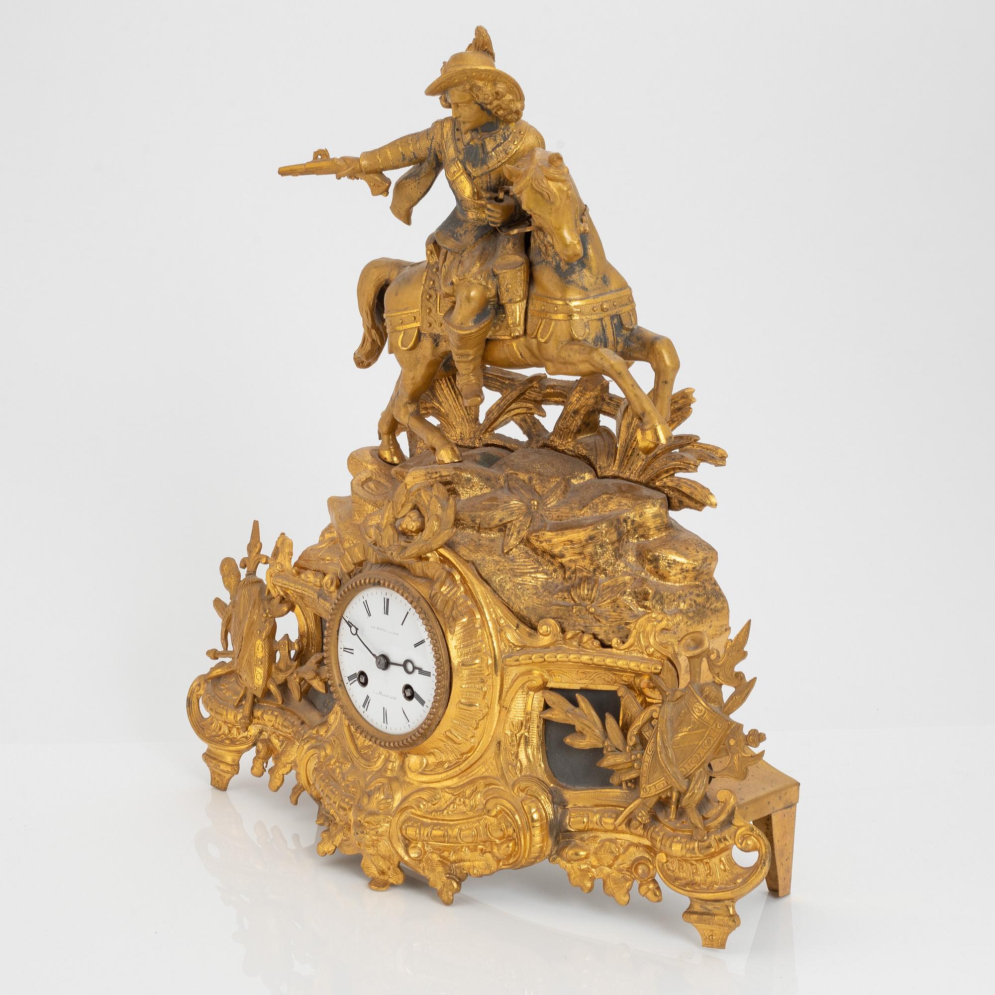A gilt zink mantel clock, late 19th Century.