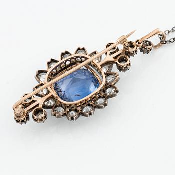 Brosch/hänge med safir och gammalslipade diamanter.
