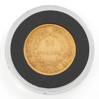 Guldmynt, Frankrike, Napoleon I, 20 Franc, Paris, 1808.