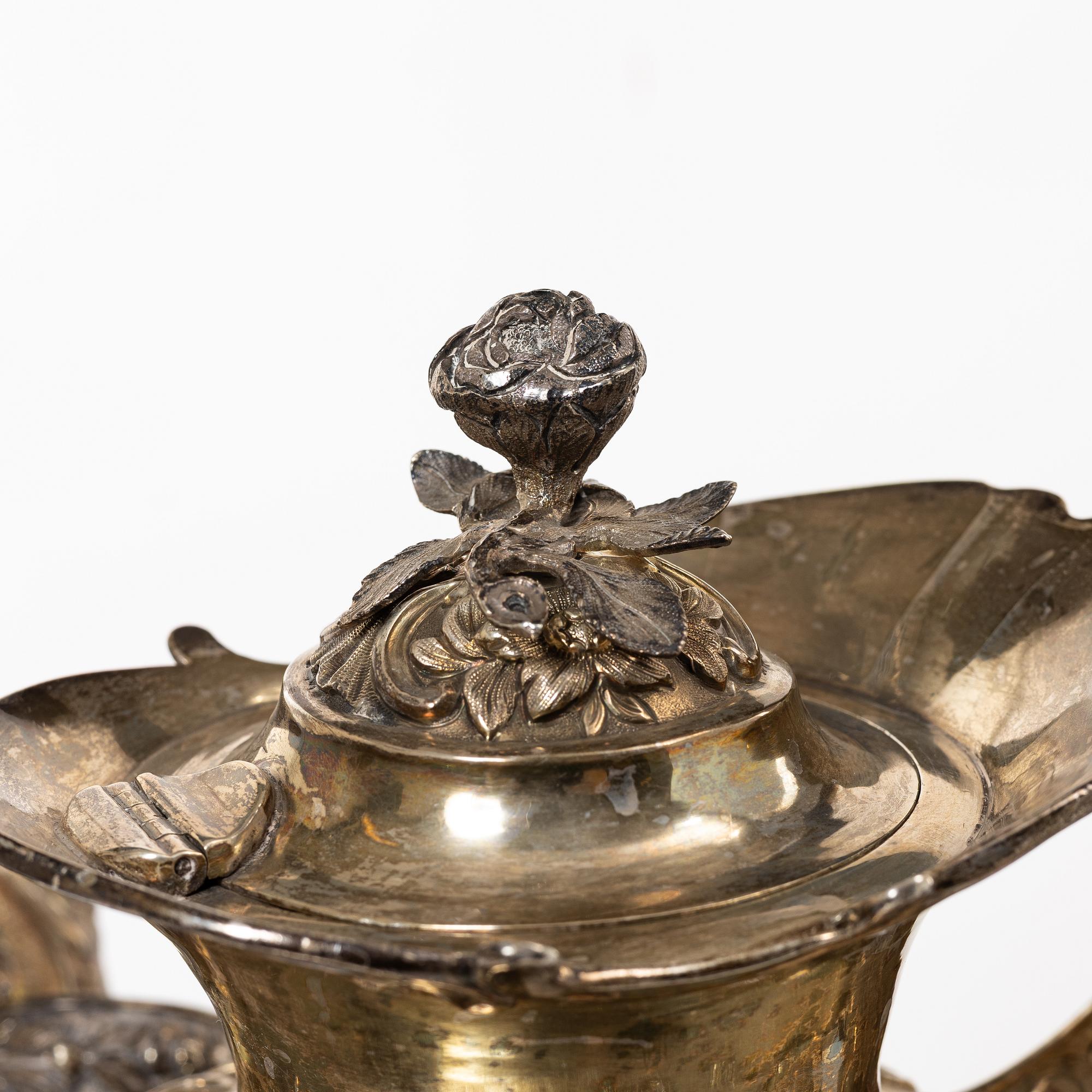 Kaffe- och teservis, 4 delar, silver, London, England 1828-29, Joseph Craddock resp Josiah Barnett.