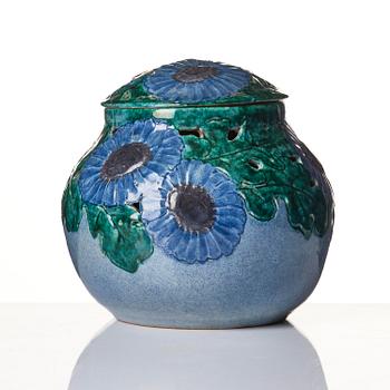 Hilma Persson-Hjelm, a glazed earthenware  art nouveau lidded vase, executed in her own studio, Arvika, 1920, No. 1008.