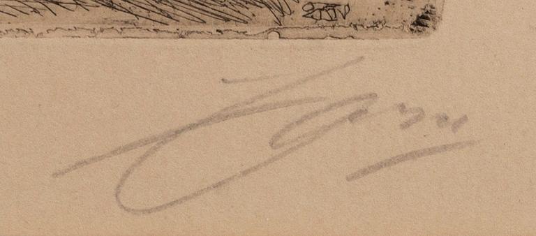 Anders Zorn, a signed etching from 1910.