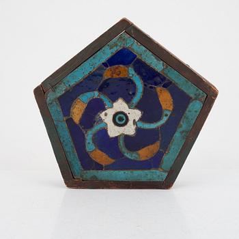 A glazed earthenware tile, Qajar dynasty Persia (Iran), 19th Century.