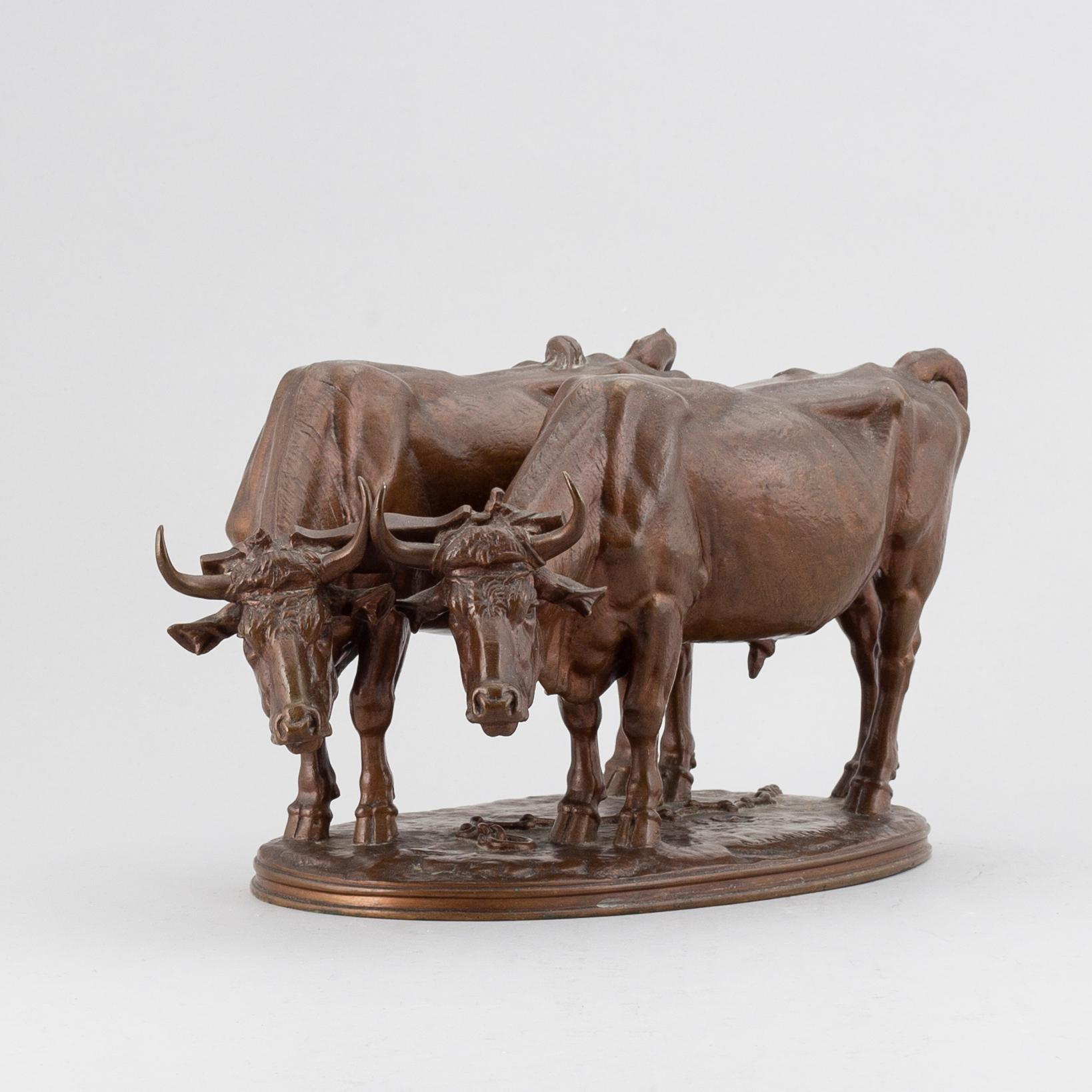 ALFRED JACQUEMART, a bronze sculpture, 'Les Boefs', signed, Barbedienne Fondeur.