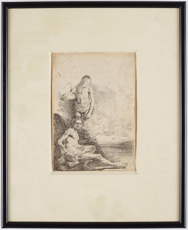 Rembrandt Harmensz van Rijn, "Nude man standing, another seated".