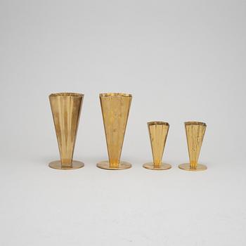 Carl-Einar Borgström, a set of four brass vases from Ystad Metall, 1930's/40's.