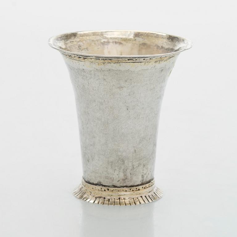 A late 18th century parcel-gilt silver beaker, maker's mark of Berthil Thorwijk, Uusikaupunki, Finland 1788.