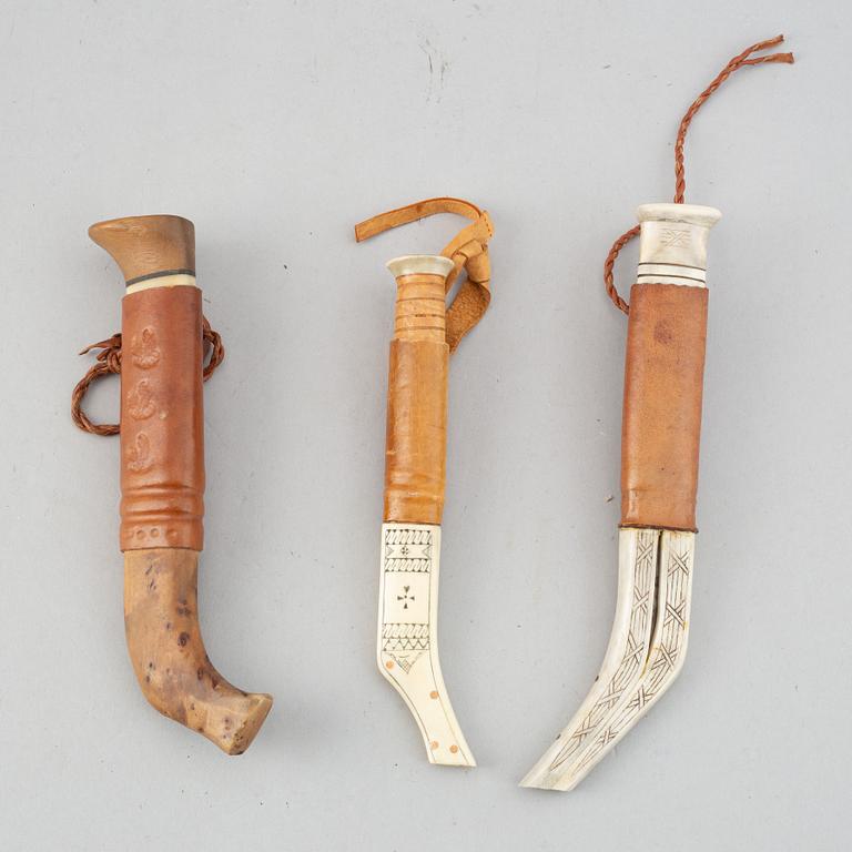 Three Sami knives, unidentified signatures.