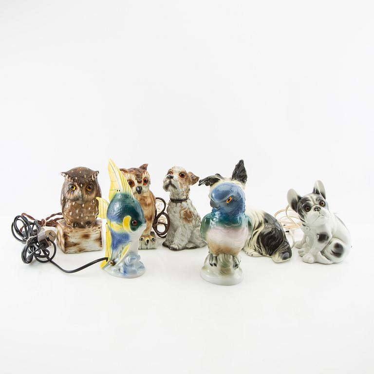 A collection of night lamps 7 pcs mid/second half of the 20th century porcelain.