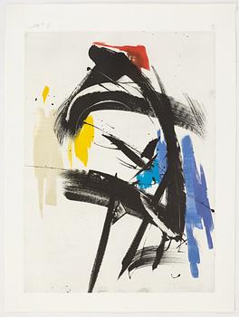 Jean Miotte, mapp med 4 färgetsningar, signerade 73/99. Omslaget är blandteknik och collage.