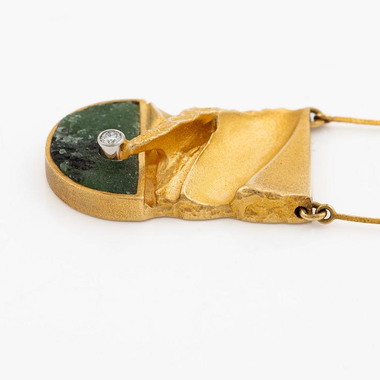 Björn Weckström, necklace 18K gold with zoisite and brilliant-cut diamond. Lapponia 1979.
