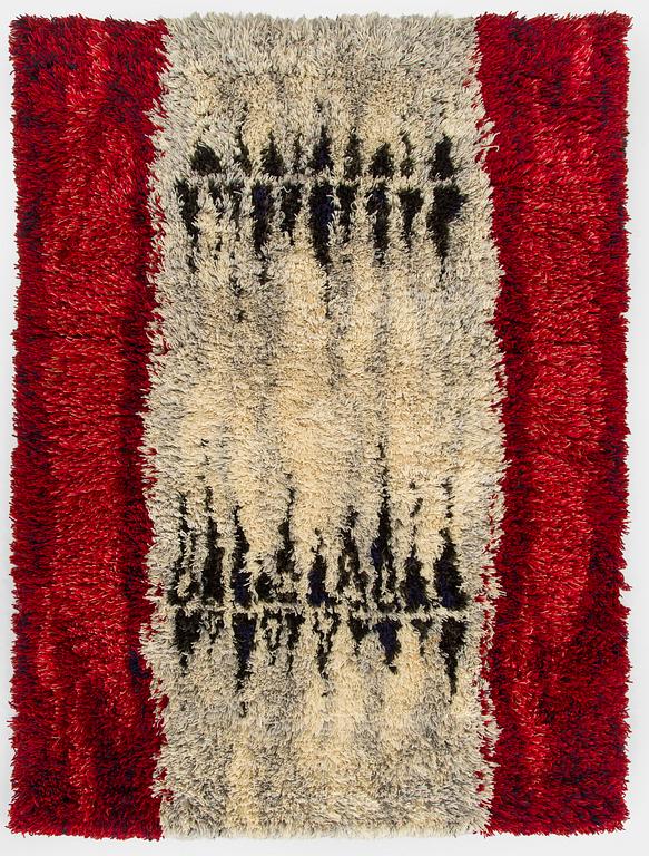 Tellervo Strömmer, a Finnish rya rug, Kotiteollisuusopisto, Hämeenlinna, Finland 1958. Ca 150 x 105 cm.
