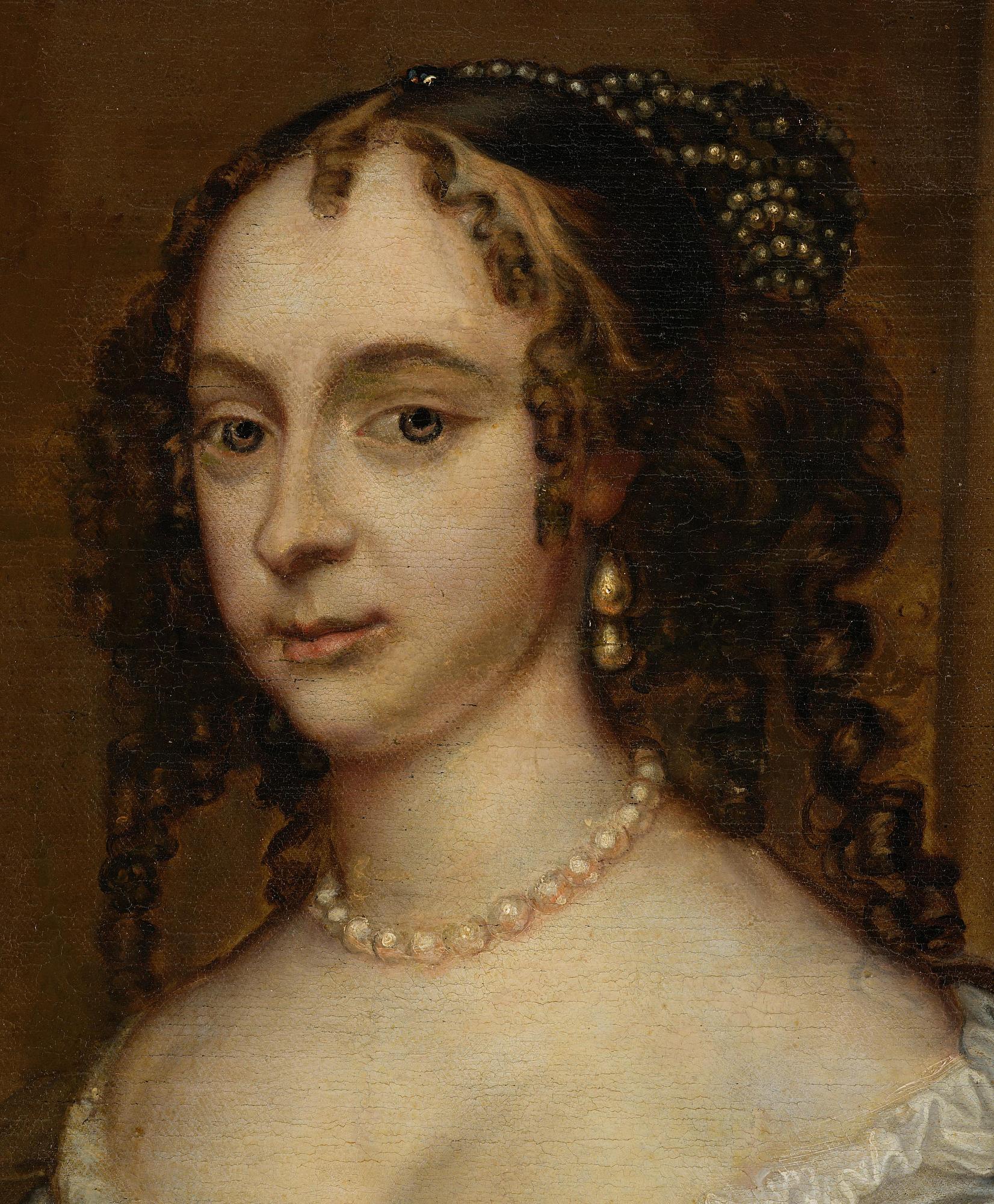 Adriaen Hanneman, Half-length portrait of a woman with a dog (Portret van een dame).