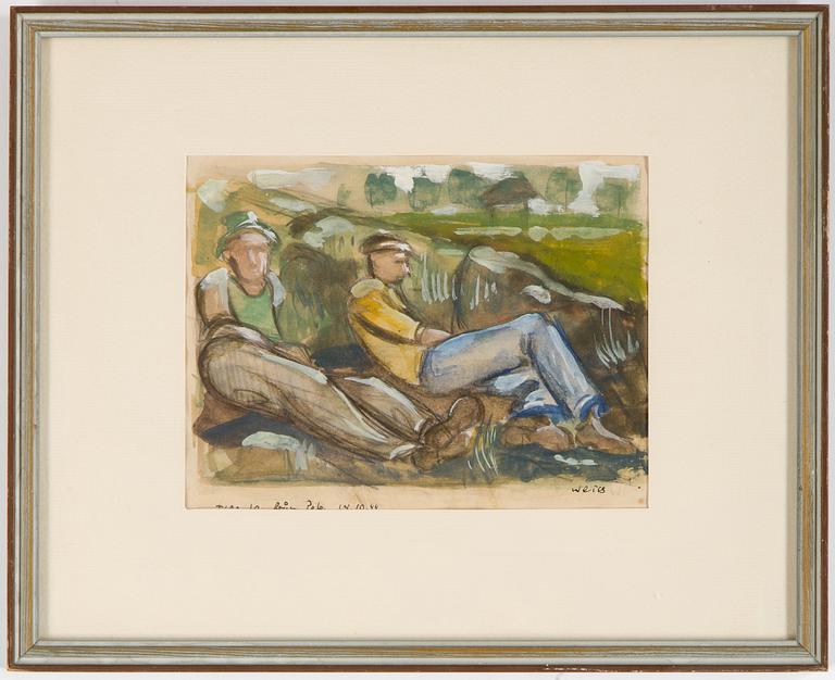 PETER WEISS, two watercolours, signed and with dedication, dated 1944 and 1949 (one signed on the mat).