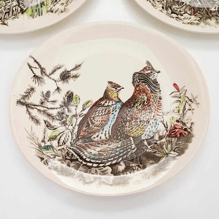 Tallrikar, 9 st "Birds"  flintgods, Johnson bros, England 1900-talets första hälft/mitt.