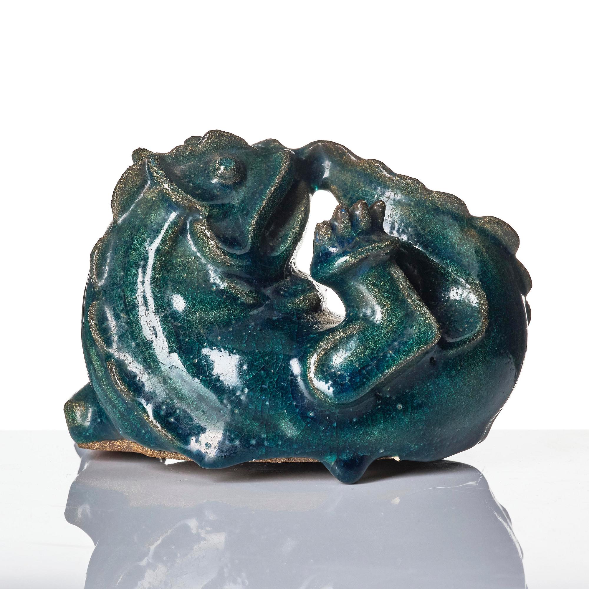 Wilhelm Kåge, a chamotte stoneware sculpture of a dragon puppy, Gustavsberg ca 1940.