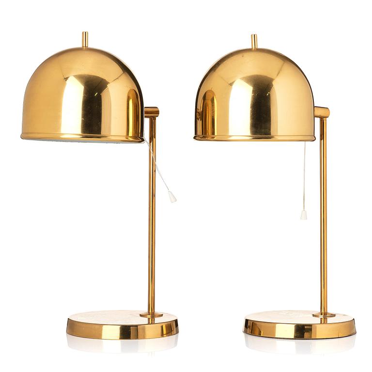 Eje Ahlgren, a pair of brass table lamps, model 'B-075', Bergboms, Sweden, 1960's-70's.