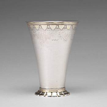 147. A Swedish 18th century parcel-gilt silver beaker, marks of Lorens Stabeus, Stockholm 1755.