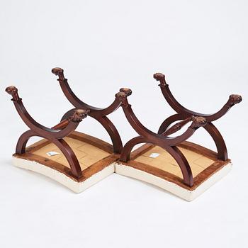 A pair of Directoire mahogany stools, circa 1800.