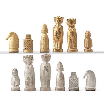 215. A Stig Lindberg stoneware chess set, Gustavsberg, Sweden 1970's.