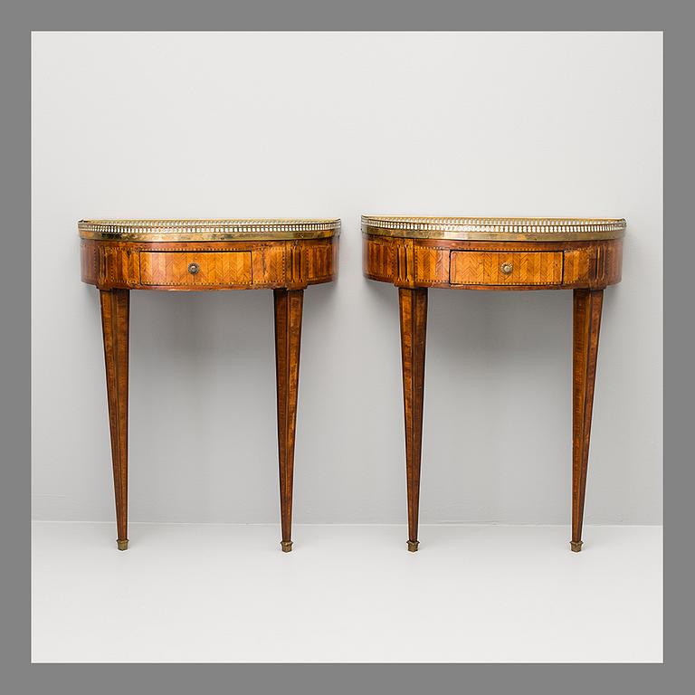 A PAIR OF DEMILUNE WALL TABLES, Central Europe, c. 1800.