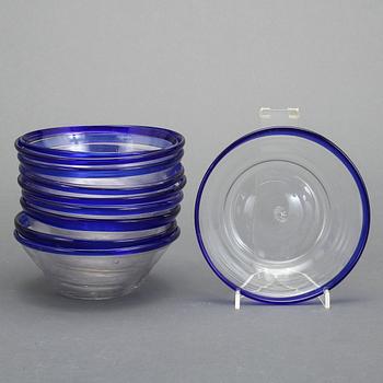 FILBUNKSSKÅLAR, 10 delar, glas, troligen Bergdala glasbruk, 1900-tal.