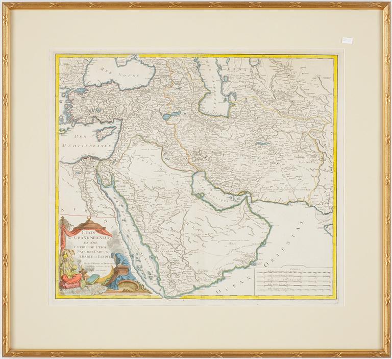 KARTA, "Etats Due Grand-Seigneur En Asie, Empire De Perse...", Didier Robert De Vaugo, daterad 1753 i plåten.