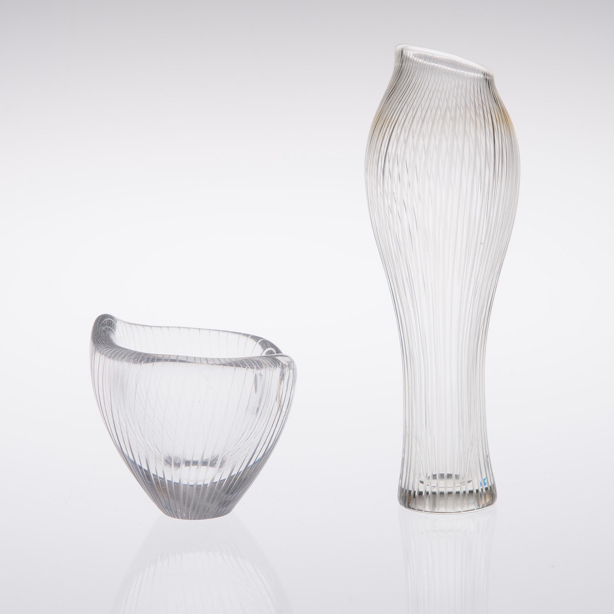 VAS och SKÅL, glas, Tapio Wirkkala, Iittala 1950-tal. Skålen signerad.