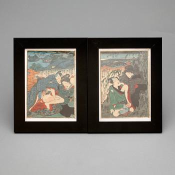 TRÄSNITT, 2 st, Japan, 1800-talets första hälft.