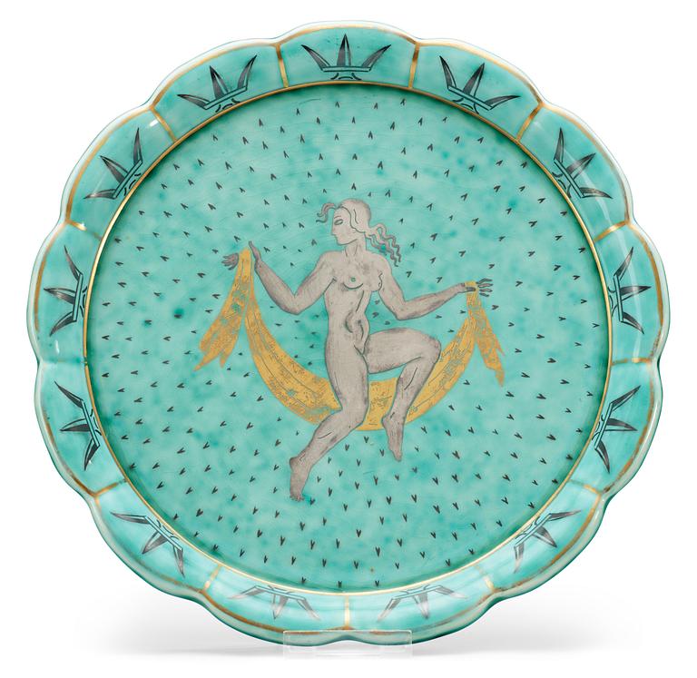 A Wilhelm Kåge 'Argenta' creamware tray, Gustavsberg 1927-30.