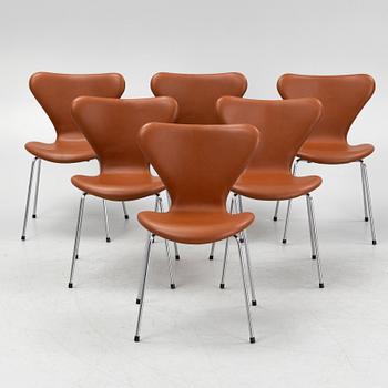 Arne Jacobsen, six "Series 7" chairs for Fritz Hansen, Denmark.