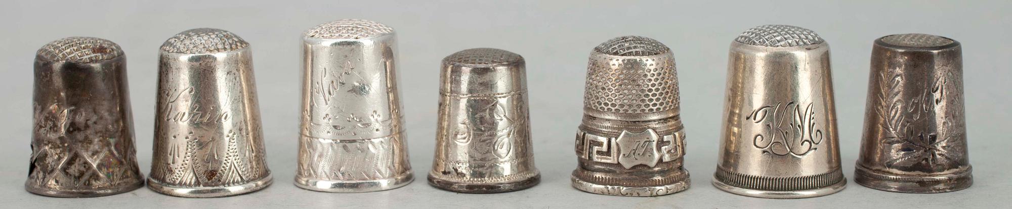 FINGERBORGAR, 7 st, silver, olika tillverkare, Finland, 1895-1940, tot vikt ca 23,5.