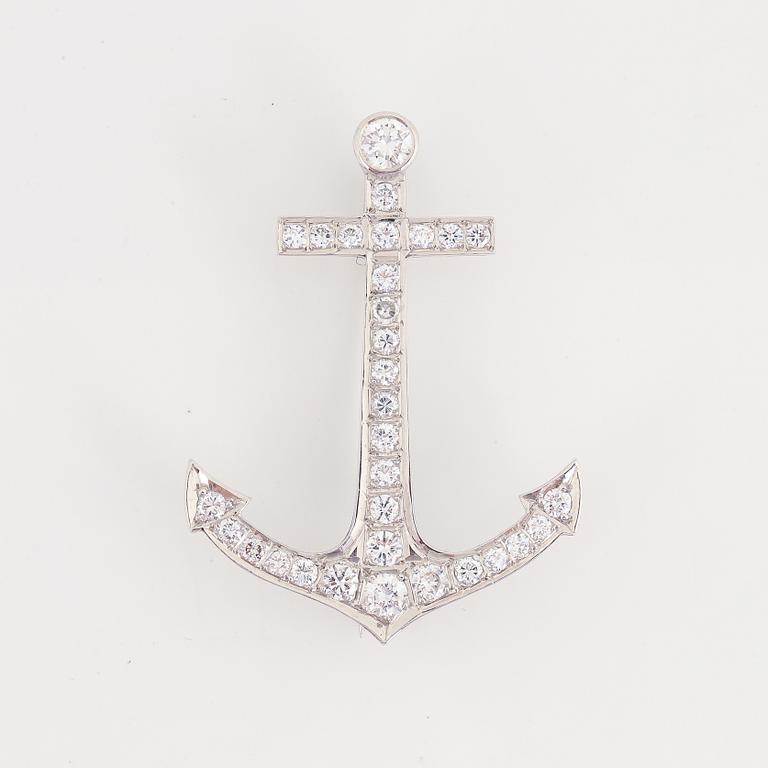 Brosch, ankare med briljantslipade diamanter.