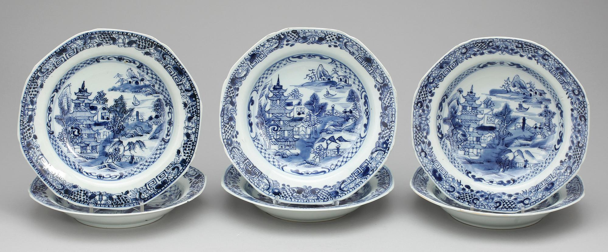 TALLRIKAR, 6 st, porslin, Kina, Qianlong (1736-1796).