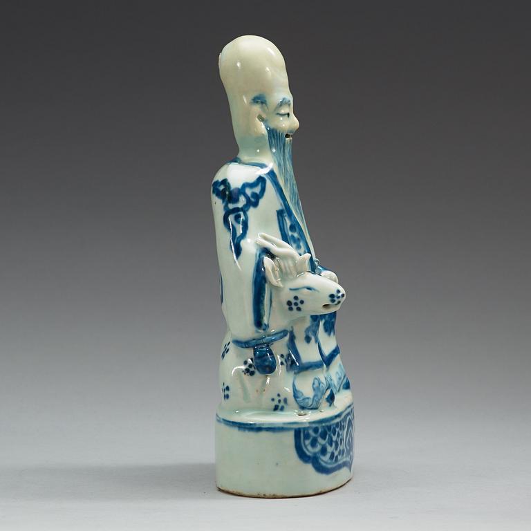 A blue and white figure of Shoulao, Ming dynasty (1368-1644).