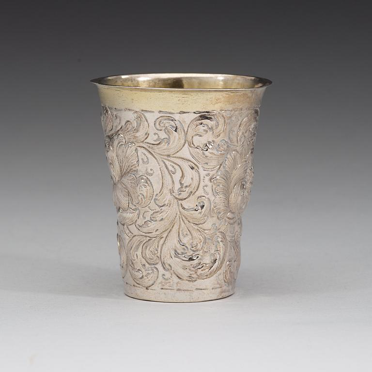 A Swedish early 18th century parcel-gilt beaker, marks of Michael Steltzner, Lidköping 1700.