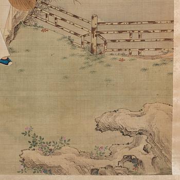 A hanging scroll, ink and color on silk, late Qing dynasty.