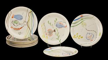 A set of eighteen Stig Lindberg creamware plates 'Löja', Gustavsberg 1948-62.