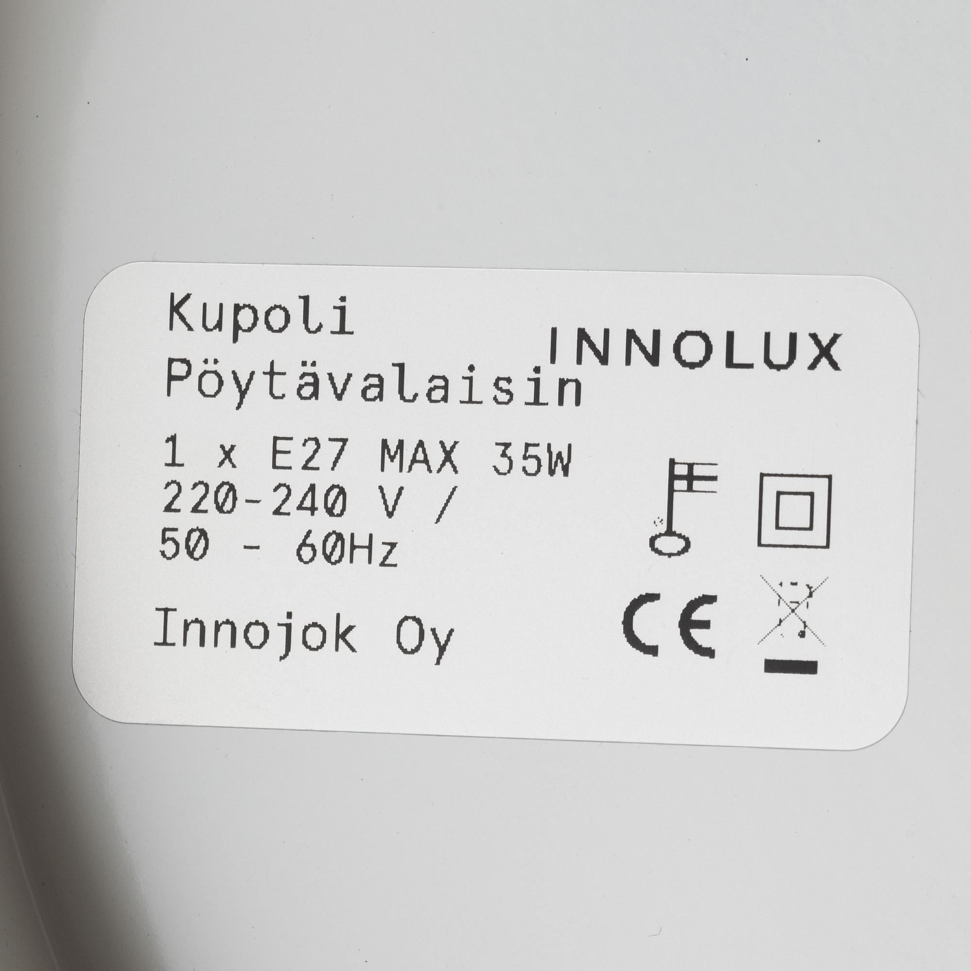 Yki Nummi, a pair of "Kupoli" table lamps from Innolux, Finland, 21st century.