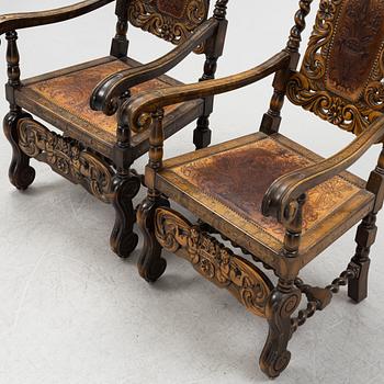Karmstolar, ett par, barockstil, 1900-talets första hälft.