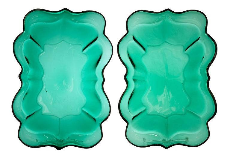 A pair of Estrid Ericson green glass dishes, Gullaskruf for Svenskt Tenn 1940's-60's.