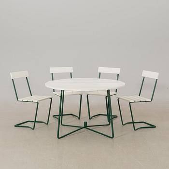 Arthur Lindqvist, garden group 5 dlr model 9A and chair no. 1, Grythyttan 20th century.