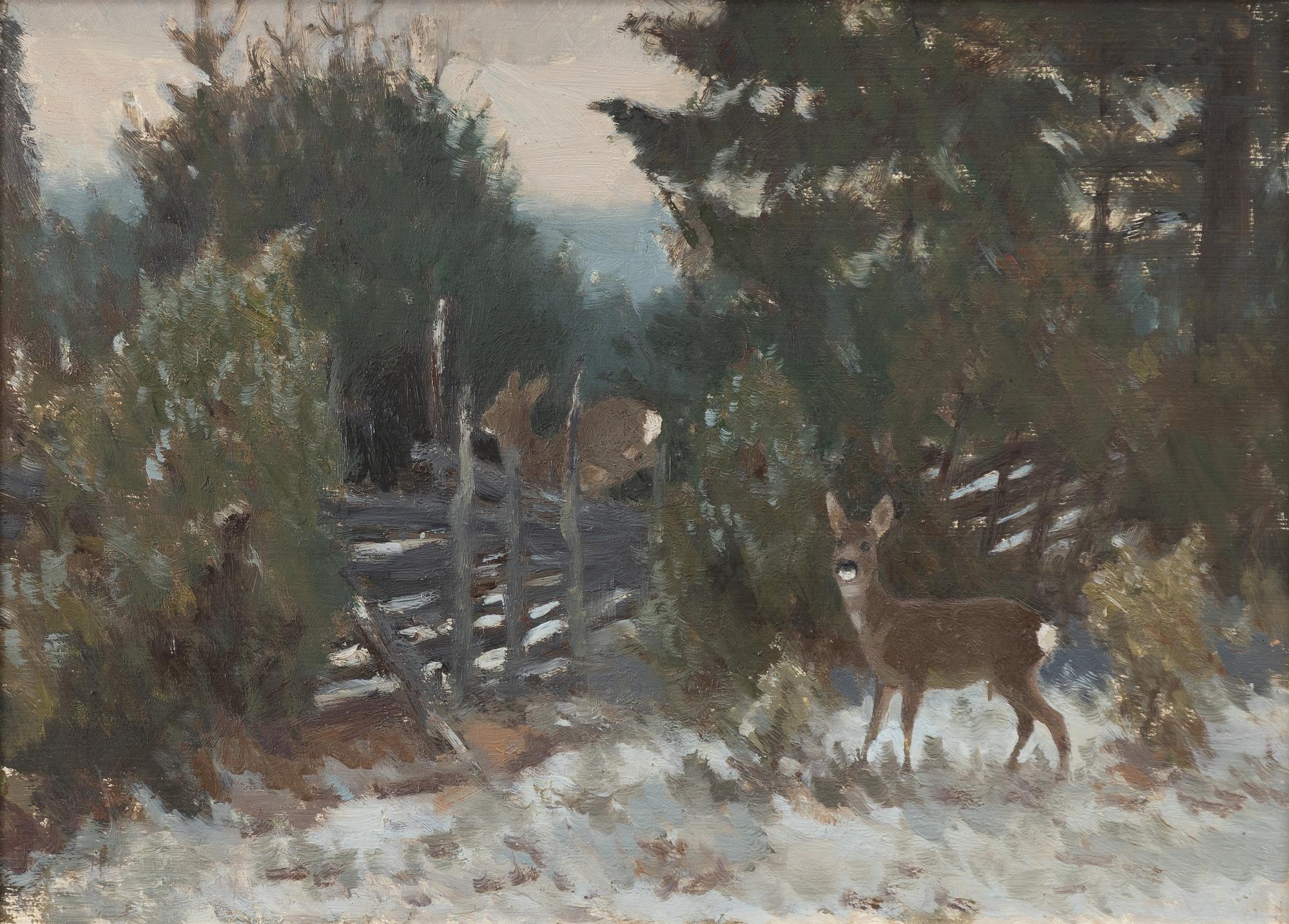 Harald Wiberg, Rådjur i vinterlandskap.