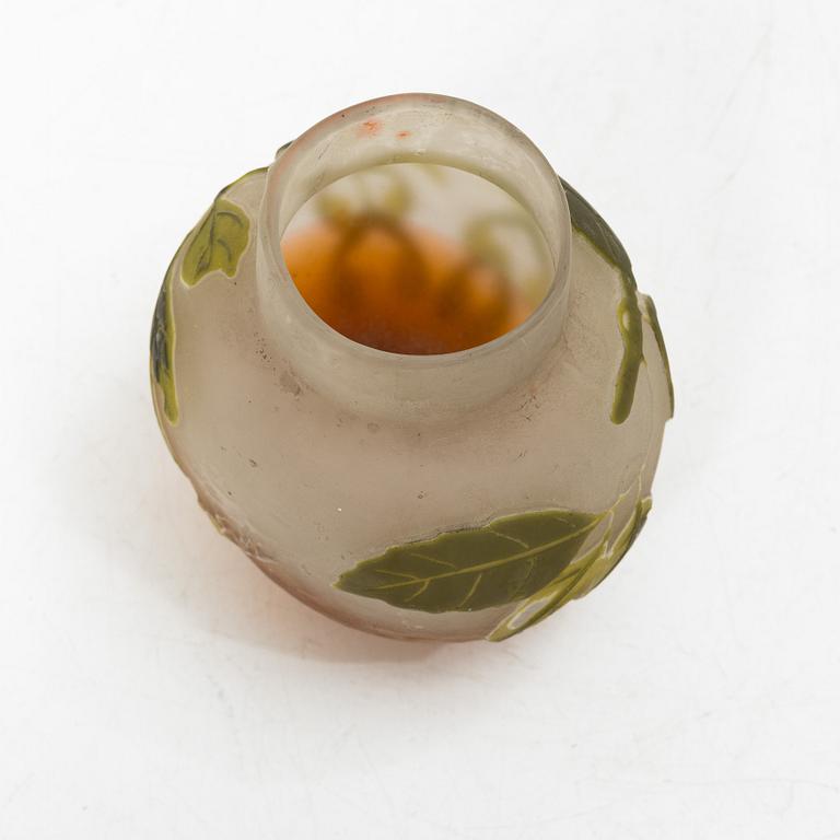 Emile Gallé, ask med lock samt vas, glas, Nancy Frankrike, Art Nouveau.
