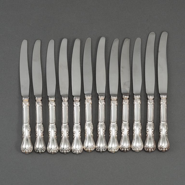 12 'Prince Albert' silver knives, GAB, some Eskilstuna 1978.