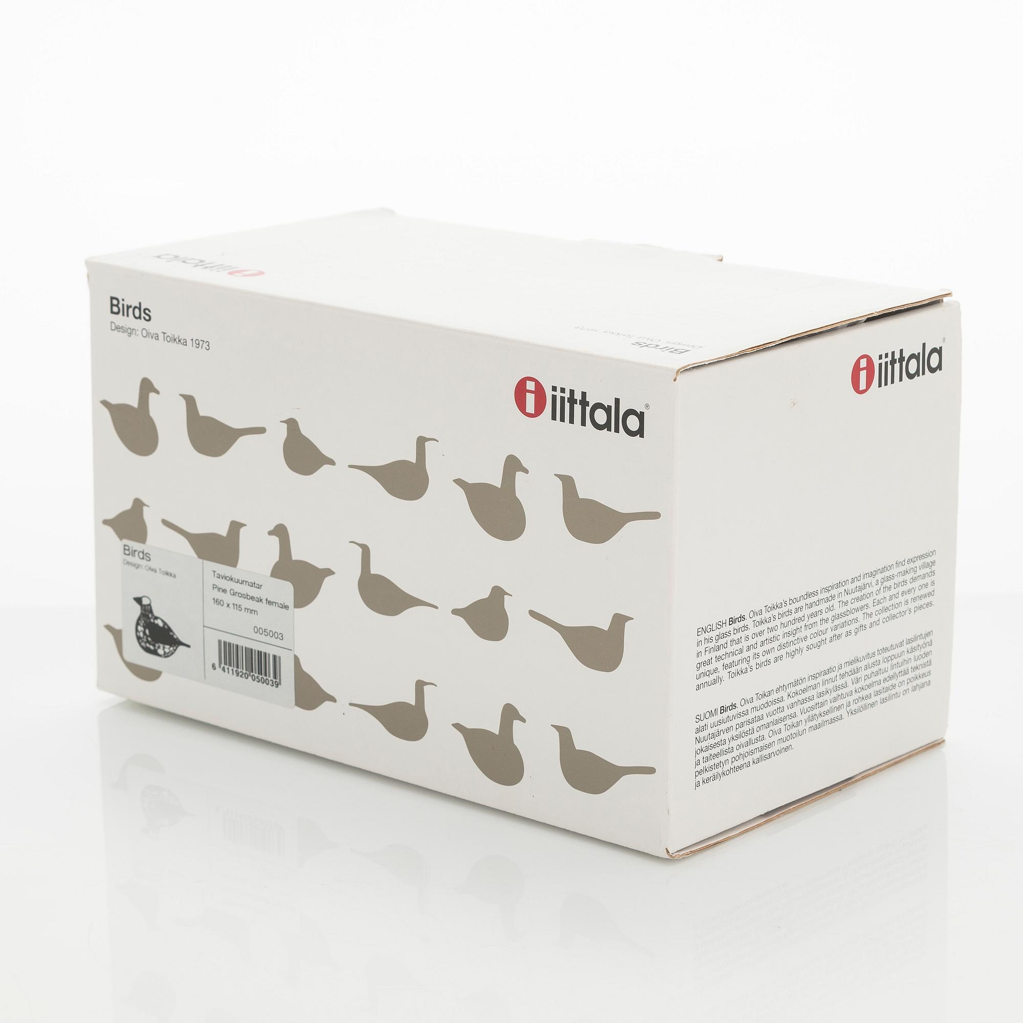 Oiva Toikka, A glass bird 'Pine grossbeak female' Unique Days spring 2006, signed O. Toikka Nuutajärvi.