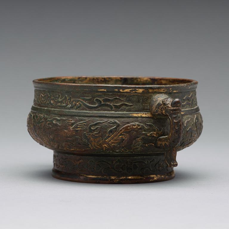 A gilt copper alloy censer, 17/18th Century.
