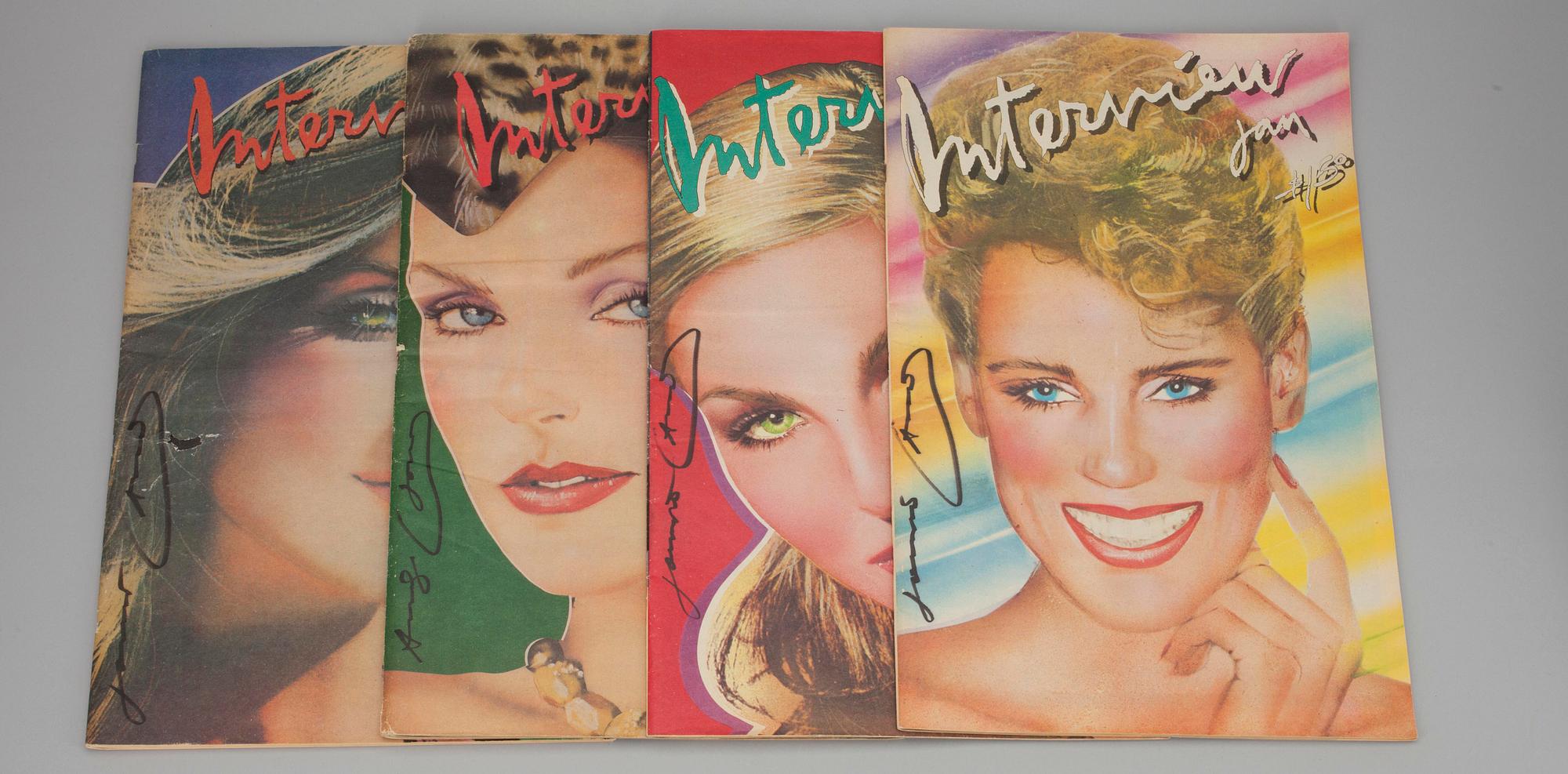 TIDNINGAR, 4 st, "Interview", signerade av utgivaren Andy Warhol, 1979 och 1980.