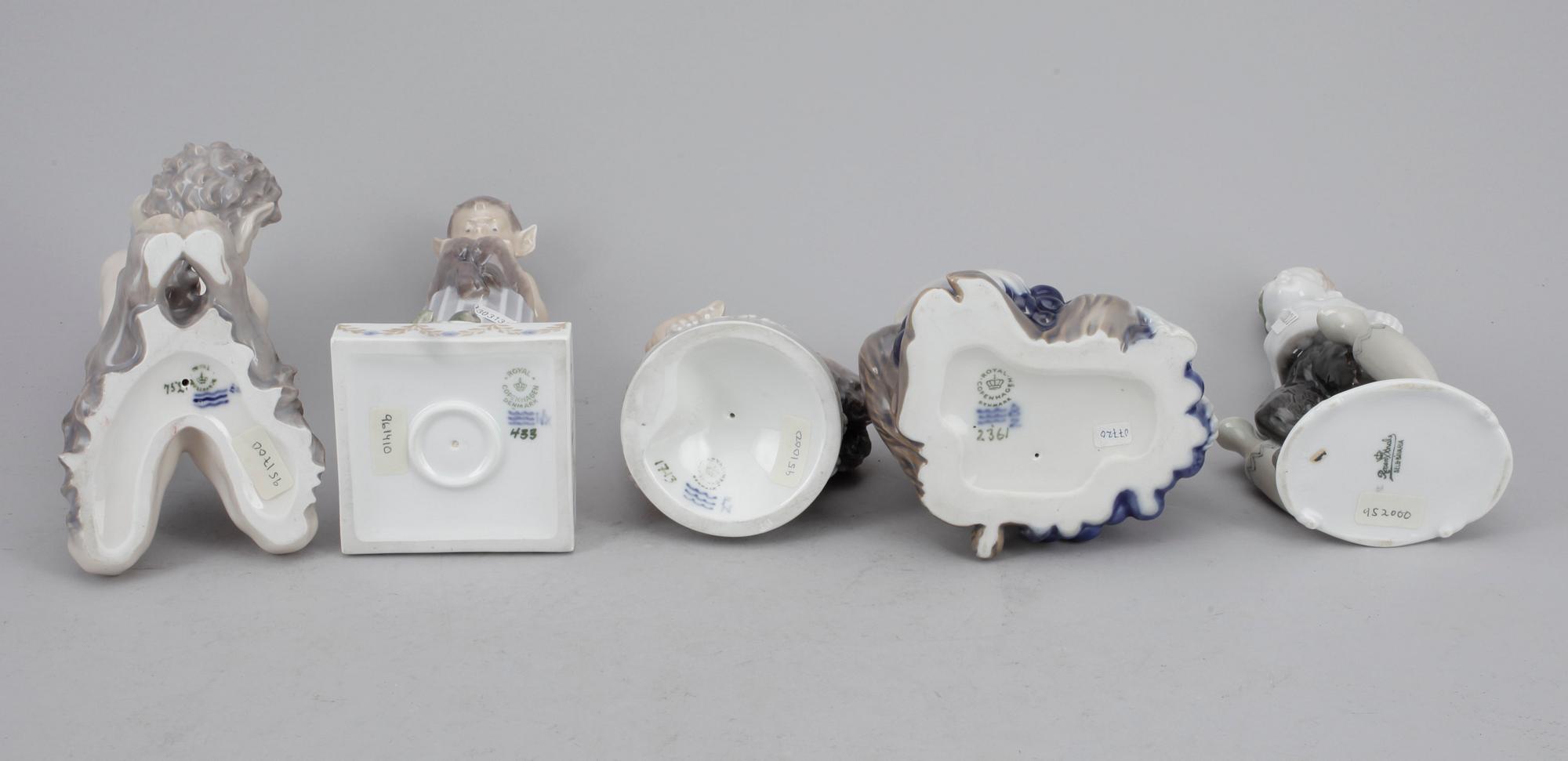 FIGURINER, 5 st, porslin, främst Royal Copenhagen, Danmnark samt en Rosenthal, Tyskland.